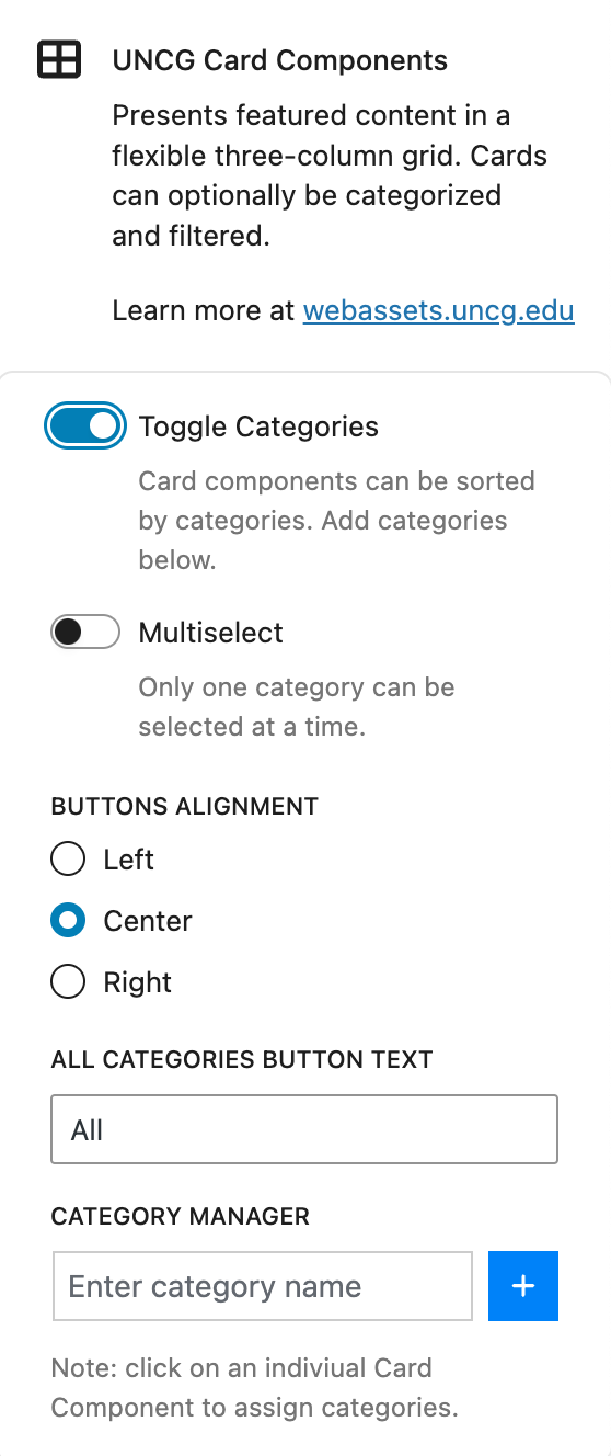 card components settings